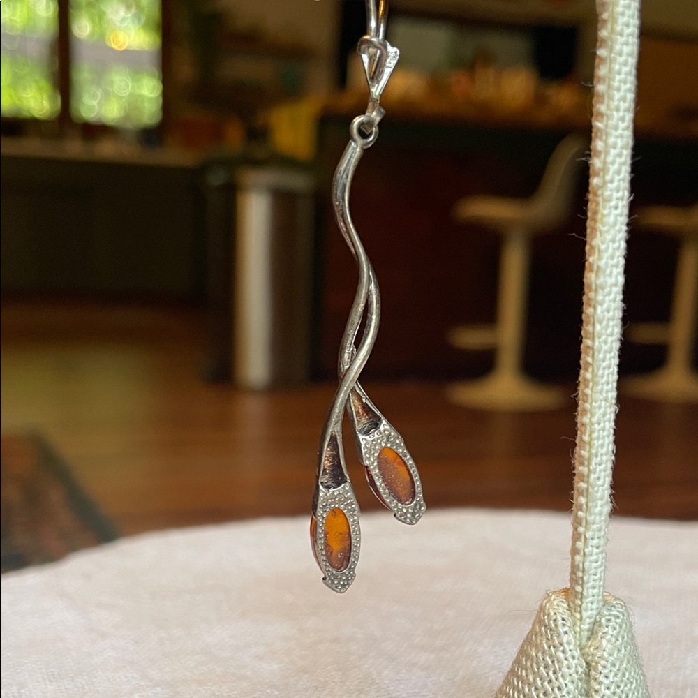Handmade Sterling Silver and Baltic Amber organic floral hook back drop earrings - Picture 8 of 11